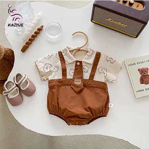 Baju monyet lengan pendek uniseks, Jumpsuit celana dasi pakaian Set untuk bayi baru lahir 3-18 bulan pakaian bayi musim panas setelan ODM perlengkapan