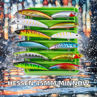 Leurre de pêche coulant Hessen 45mm 3g en plastique ABS, type Minnow Swim Bait, pour Achigan, Truite, Perche et Bar - Eau douce et Eau salée