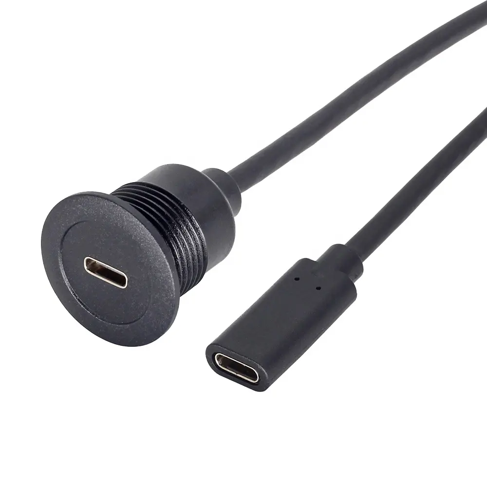Montaje en panel Puerto USB C Montaje de bloqueo de rosca USB 3,1 Tipo C Cable de extensión hembra a hembra