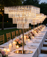 Support de fleurs élégant en cristal doré avec éclairage LED rechargeable et réglable, centre de table LED pour mariage