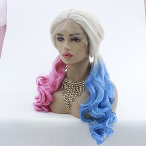 Cosplay <span class=keywords><strong>Drag</strong></span> <span class=keywords><strong>Queen</strong></span> pelucas peinado blanco Rubio Ombre medio bebé rosa/medio zafiro azul sintético encaje frente pelucas para mujer fiesta - Product Image 4