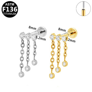 Boucles d'oreilles en chaîne de titane avec pampilles pour cartilage d'oreille et piercing de lèvre, bijoux en titane ASTM F136, accessoires de mode pour fêtes - Product Image 5