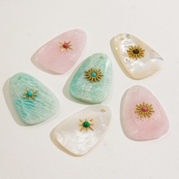 Pendentif Goutte d'Eau Tendance 2026 en Acier Inoxydable et Pierre Naturelle pour Bijoux DIY, Anti-ternissement, Coquille de Cristal Rose de la Mère Naturelle