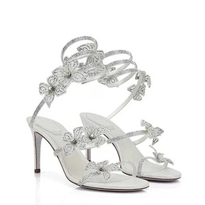 Nouvelles sandales d'été 2026 à talons hauts pour défilé, semelle argentée, grande taille, bride de cheville, semelle intérieure en PU, talons hauts à fleurs en strass - Product Image 2