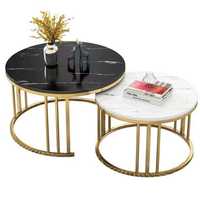Ensemble de 2 tables gigognes rondes modernes en faux marbre blanc, design nouveau, pour salon, bureau, table basse avec structure en métal