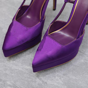 Sandalias de tacón alto de cuero genuino de lujo para mujer, estilo casual, con tacón de aguja y satén. - Product Image 4