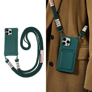 Étui à bandoulière antichoc en silicone avec fente pour cartes et cordon tour de cou pour <span class=keywords><strong>iPhone</strong></span> 16 15 14 12 11 Pro Max <span class=keywords><strong>13</strong></span> <span class=keywords><strong>Mini</strong></span> XS X 8 7 Plus - Product Image 5