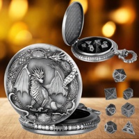 Mini-jeu de dés DND portable, polyèdre, boîte à dés en alliage de zinc en forme de montre de poche avec chaîne pour jeux de rôle DND