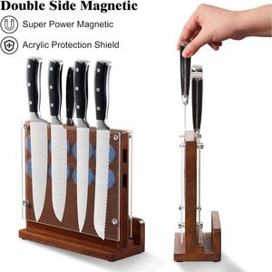 Porte-couteaux magnétique en bois 7 pièces, support de rangement pour couteaux de cuisine avec cadre en acrylique pour usage domestique - Product Image 2