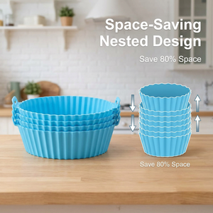 Space Saving 6 PCS Nested <b>Silicone</b> <b>Air</b> <b>Fryer</b> Pot - Professional Heat Resistant Reusable Baking <b>Liners</b> for 2-8Qt <b>Fryer</b> - Product Image 4