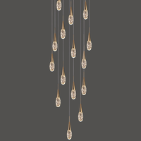 Lustre long réglable en cristal nordique moderne télécommandé pour escalier haut plafond