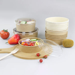 500ml-1300ml impermeável compostável 12oz papel de salada de fibra de bambu branco redondo marrom artesanal tigela com tampa - Product Image 5