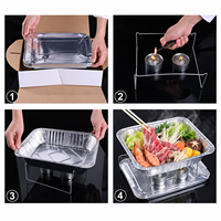 Grand plateau commercial jetable en aluminium pour poisson grillé avec support chauffant et boîte de transport en papier kraft