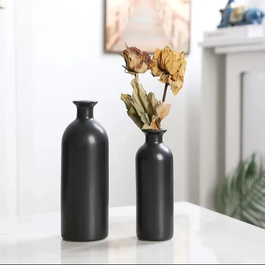 家の装飾のためのシンプルでモダンな白い黒い床の花瓶セラミック花瓶装飾テーブルトップ花瓶