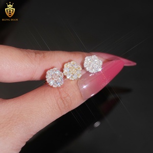 Low MOQ Wholesale Hip Hop Jewelry Moissanite Iced Out Flower <strong>Earrings</strong> 10mm Iced Out Moissanite 925 <strong>Silver</strong> <strong>Stud</strong> <strong>Earrings</strong> Jewelry - Product Image 6