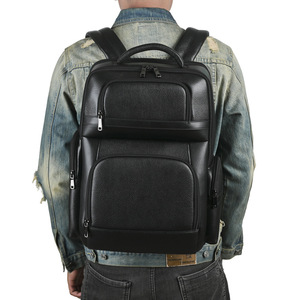 Men's Business <b>Backpack</b> Genuine Leather 16-Inch Laptop Bag Large Capacity Travel Bag Solid Color <b>Black</b> - Product Image 2