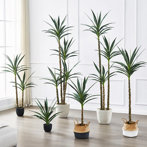 3 cabezas de árbol Yucca Dracaena árboles de <span class=keywords><strong>agave</strong></span> artificiales maceta de plástico rellena de cemento con 3 troncos y 48 hojas - Product Image 5