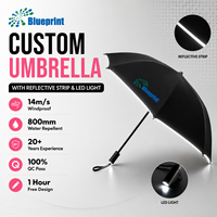 Regalos Promocionales, Paraguas Plegable de Tres Secciones con Apertura Automática/Manual, Resistente al Viento (14 m/s), Impermeable (800 mm), Reflectante, con Luz LED