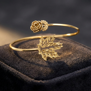 Nouveauté Bracelet manchette en argent rhodié avec un magnifique motif de feuilles et de fleurs dorées pour femmes et filles, idéal pour les fiançailles et les anniversaires - Product Image 3