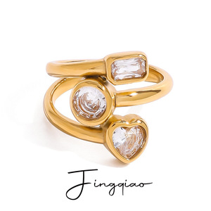 Fashion Rings 18k Gold Stainless Steel Three Layer Heart Round <b>Square</b> Zircon Bezel Setting Unisex Gift Jewelry - Product Image 5