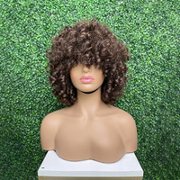 Super Perruques à Double Tissage de Cheveux Humains Fabriquées à la Machine avec Frange Fumi Bouclés Coiffures Densité 250 Non Lace Couleur au Choix