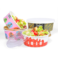 Bol à soupe rond jetable en papier de riz de 32 oz, imprimé sur mesure, avec couvercle, pour salade, ramen, pâtes, à emporter