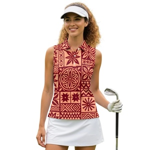 Camiseta sin Mangas de Golf de Poliéster para Mujer, Estilo Atlético Informal, Diseño Geométrico de Tela Tapa, Impresión Bajo Demanda, MOQ=1, Islas del Pacífico - Product Image 3