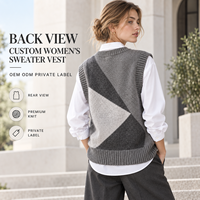 Gilet en tricot personnalisé pour femme, col en V, color block, sans manches, motif géométrique, pour tenue quotidienne superposée