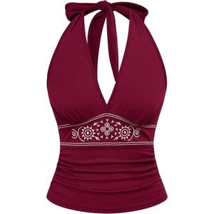 Haut dos nu brodé pour femme FOXA, style bohème western, coupe régulière, en maille - Product Image 1