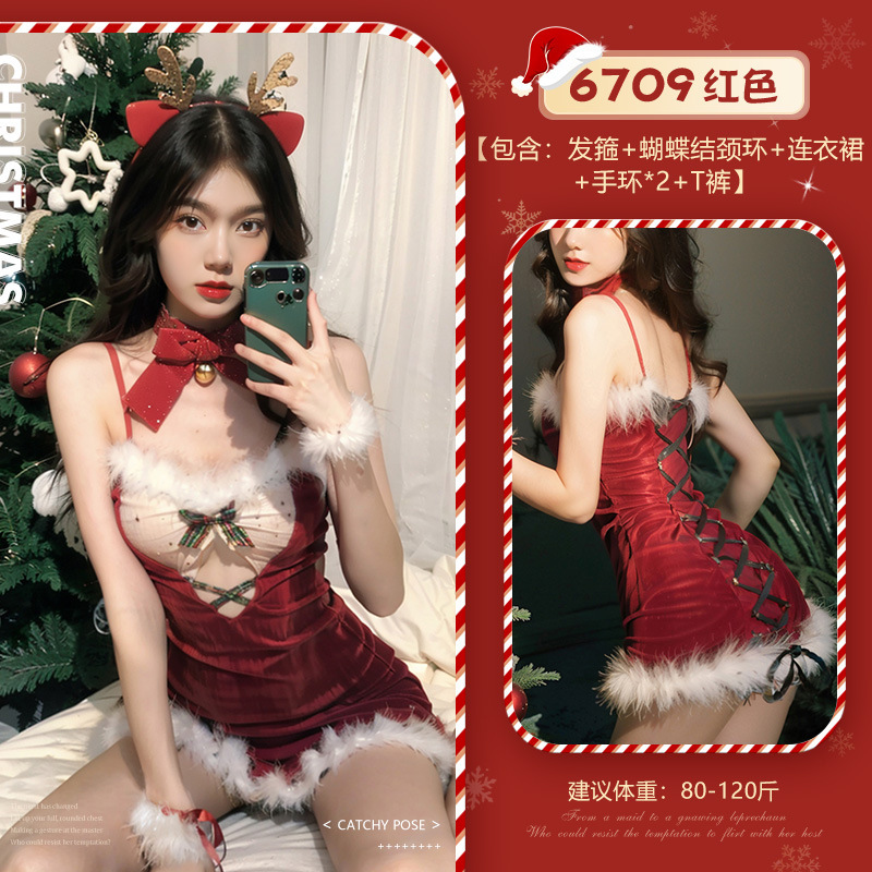 6709 red-headband + bow necklace + dress + bracelets2 + t-pants