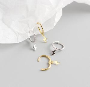 Simple Girls 925 Silver <strong>Earrings</strong> for Women <strong>Small</strong> <strong>Dangle</strong> Pendant with Gold Plating Lightning Bolt for Anniversary - Product Image 3