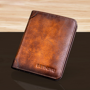 Cartera de Cuero Genuino para Hombre, Estilo Vintage, Corta, Multifuncional, Tarjetero, Antirrobo, Monedero con Clip para Billetes - Product Image 1