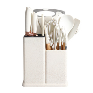 19 pezzi manico in legno in silicone utensili da cucina stoviglie stoviglie con coltelli e tagliere Set supporto - Product Image 4