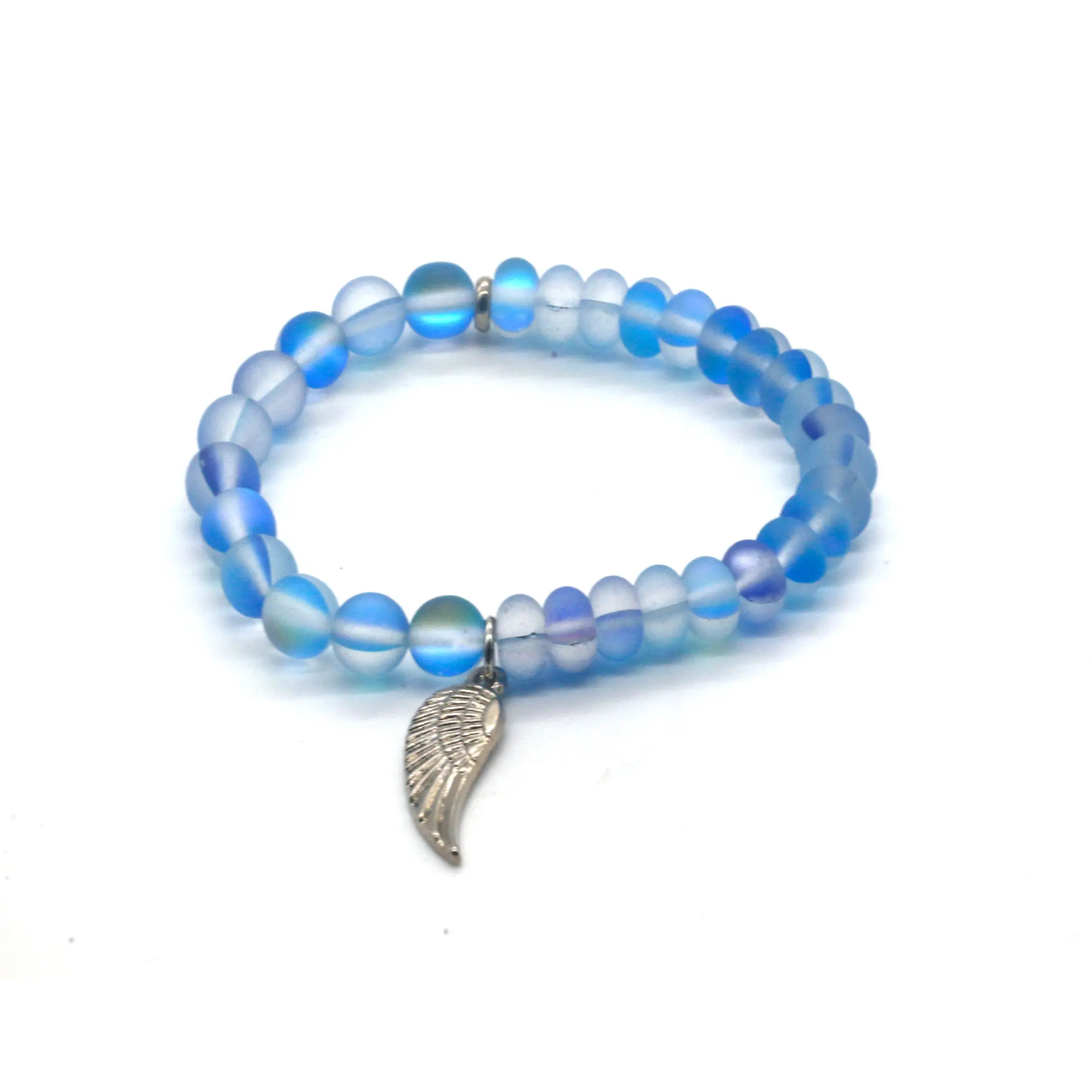 crystal beads bracelet Girls Matte Glass Crystal Moonstone Aura Quartz beads for bracelet making Elastic With Wing Charm