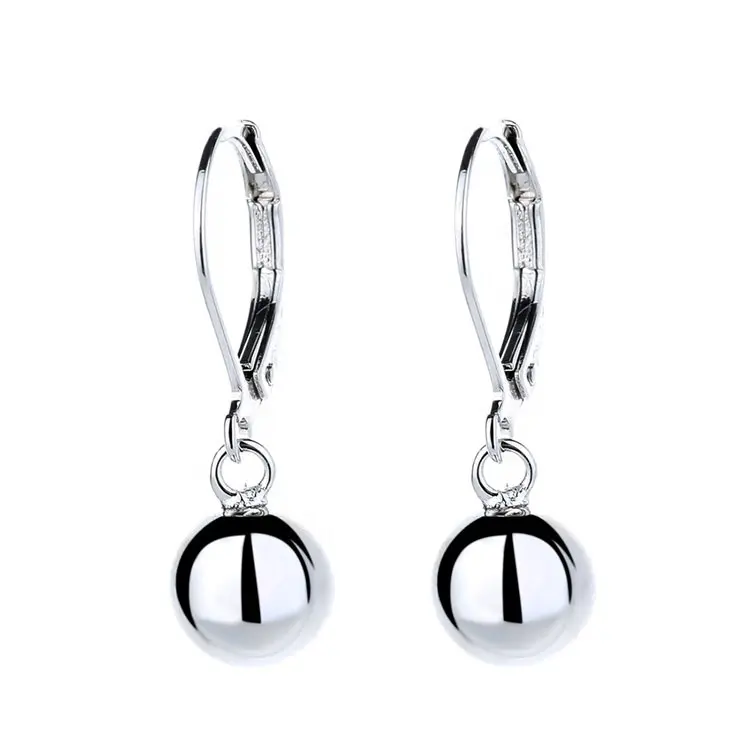 Daily Jewelry Plain Round Ball Dangle Earrings in Real Silver 925 Drop Earrings for Women