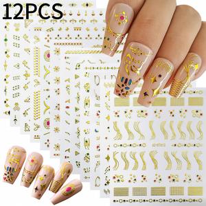 12 Piezas de Adhesivos para Uñas <span class=keywords><strong>con</strong></span> Diseño de Estrella y Rayas Plateadas en 3D, Calcomanías Francesas <span class=keywords><strong>con</strong></span> Efecto Bronceado, Decoración de Uñas <span class=keywords><strong>con</strong></span> Ondas, 10*8cm, Líneas Triangulares de Arcoíris para Manualidades - Product Image 1