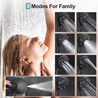 Pomme de douche à main haute pression entièrement noire à 9 réglages avec douchette de lavage arrière avec tuyau et support