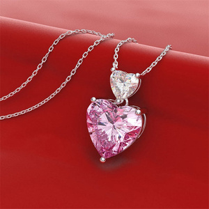 CAOSHI all'ingrosso personalizzato rosa giallo cristallo argento placcato Cubic Zirconia CZ donne romantico amore doppio cuore collana pendente - Product Image 3