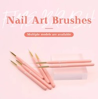 Kit de 7 pinceaux professionnels de précision pour nail art, manche en bois rose, virole dorée, pour la peinture au gel et les lignes françaises