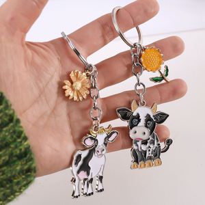 Nouveau Porte-clés en métal motif Vache Fleur de dessin animé, Chaîne de téléphone mignonne, Pendentif de sac, Décoration animale personnalisable - Product Image 4