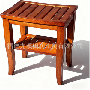 Tabouret de salle de bain en bambou et teck du Fujian, 15,75x15,75x18 pouces, en forme d'éventail, siège de douche en bois massif avec repose-pieds - Product Image 3