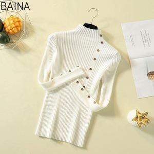 Pulls fins pour femmes, couleur unie, col roulé, manches longues boutonnées - Product Image 2