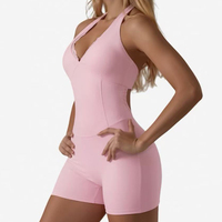 Combinaison courte de sport pour femme à col halter, dos nu sexy, pour la gym et l'entraînement