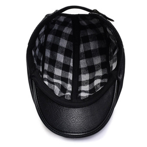 หมวกเบเร่ต์หนังแท้คุณภาพสูงสำหรับผู้ชาย สไตล์อังกฤษ ลอนดอน ทรงแบน สีดำ เหมาะสำหรับฤดูหนาว - Product Image 5