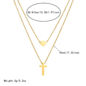 Heart <b>Cross</b> Stacked Pendant Clavicle <b>Chain</b> Gold Plated Stainless Steel Minimalist Fashion Necklace Daily Gift Jewelry - Product Image 4