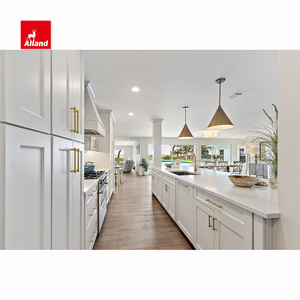 Coastal Dream Kitchens Panel empotrado manchado de madera maciza Manija pintada en blanco Puerta de vidrio Diseño de cocina Armario con Isla Grande - Product Image 4