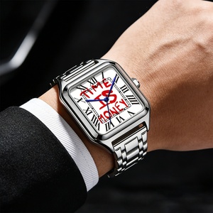 TIME IS MONEY Montre pour homme en acier inoxydable avec cadran carré, montre de luxe pour homme, montre à quartz numérique romaine, étanche - Product Image 6