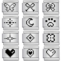 Bracelet à breloques modulaires vintage Y2K en forme de cœur pixel art, en acier inoxydable découpé au laser et alliage de zinc, cadeau de bijoux DIY