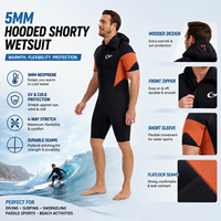 Combinaison de plongée à manches courtes en néoprène de 5 mm avec capuche, fermeture éclair sur le devant, séchage rapide, anti-UV, pour le surf, les sports nautiques et la plongée en eau froide