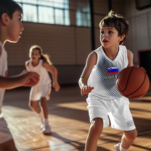 Conjunto de Camiseta de Baloncesto Infantil Estilo Bandera Personalizada, Cuello en V Negro, Transferencia Térmica, Tallas Grandes, Entrenamiento Juvenil Universitario, 100% - Product Image 5